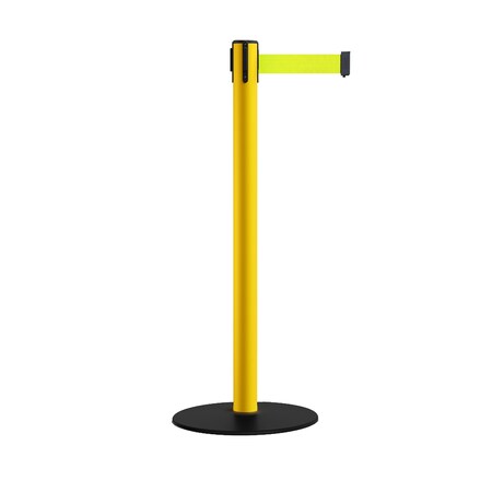 Montour Line Retr. Belt Stanchion, Low Base, 2.5in YLW Post  9' Fl.Yel Belt S400-YW-FYW-90